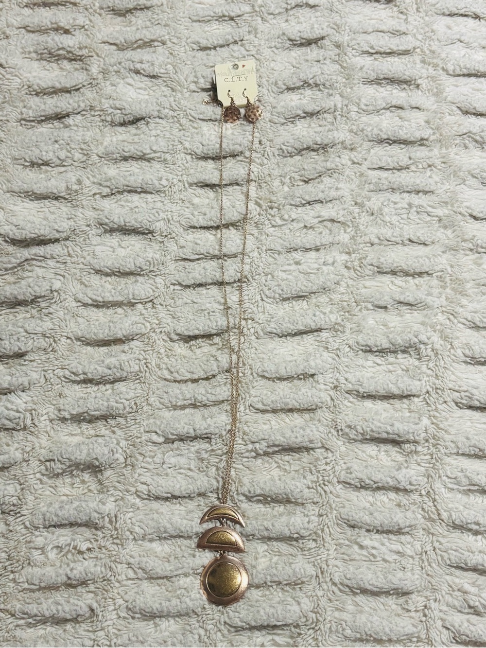 Gold-Tone Layered Crescent and Disc Necklace